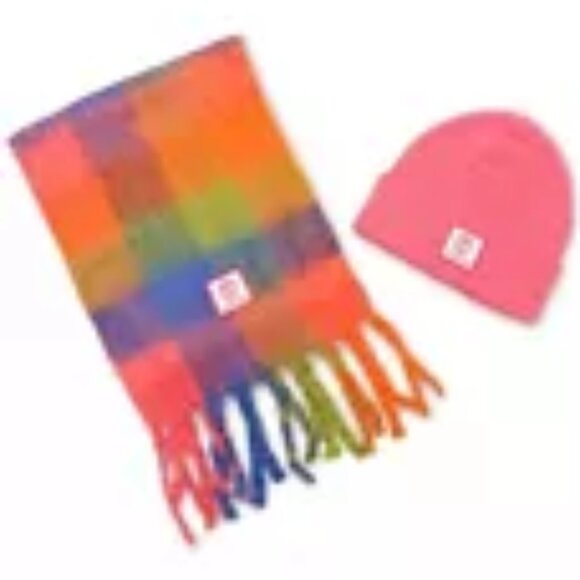 Timberland Logo Detail Multi-Check Scarf & Beanie Boxed Set Ready for Gifting - Picture 4 of 5